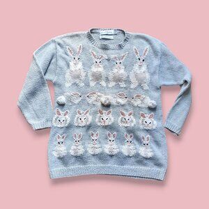 Marisa Cristina vintage made in Hong Kong rare pastel blue pink bunnies sweater